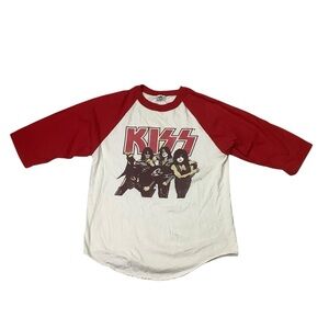 Kiss 3/4 Raglan Sleeve Vintage Shirt Sz Medium Red White